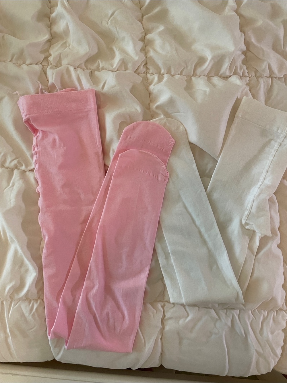 girls dance tights in pink and white